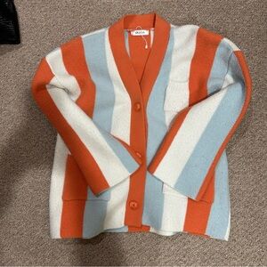 Orange, Blue, and White Striped Cardigan